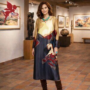 NEIMAN MARCUS Southwestern Horse Silk Gallery Dress